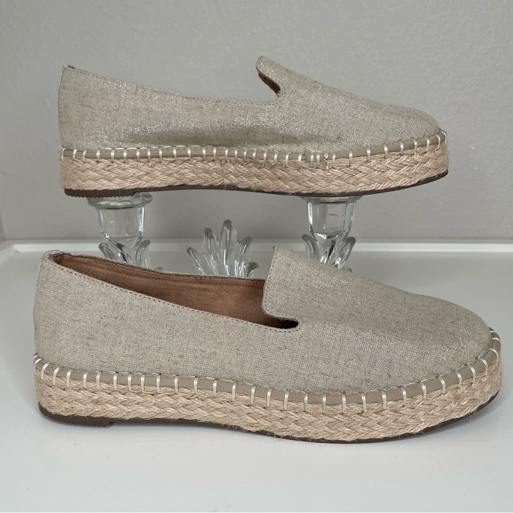 Joie Cara Linen Platform Espadrilles bohemian metallic shimmer boho slip on shoe - Picture 4 of 14